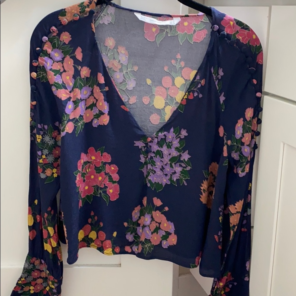 Zara Floral Cropped Blouse